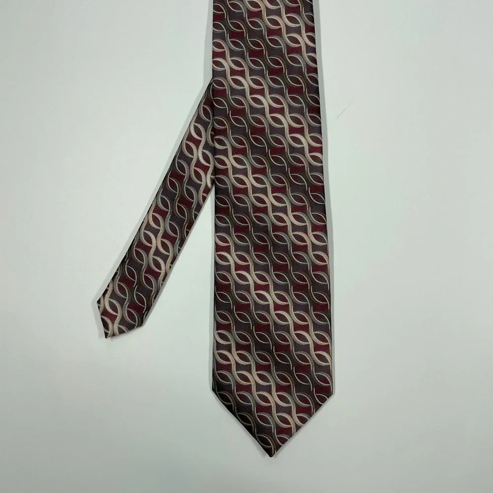 Croft & Barrow Burgundy Geometric Wave Silk Blend Necktie Mens OS